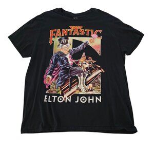 Elton John Captain Fantastic T-Shirt Black Cotton Graphic Print Unisex Size XL
